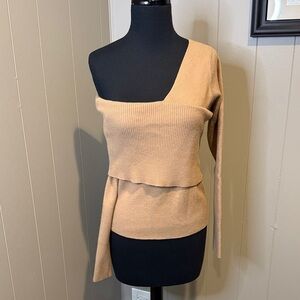 Line & Dot Women’s Small Off-the-Shoulder Camel Sweater